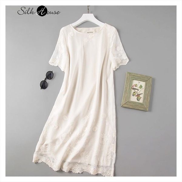 original design mulberry silk dress beige heavy embroidery short sleeve party dresses, White;black
original design mulberry silk dress beige heavy embroidery short sleeve party dresses, White;black