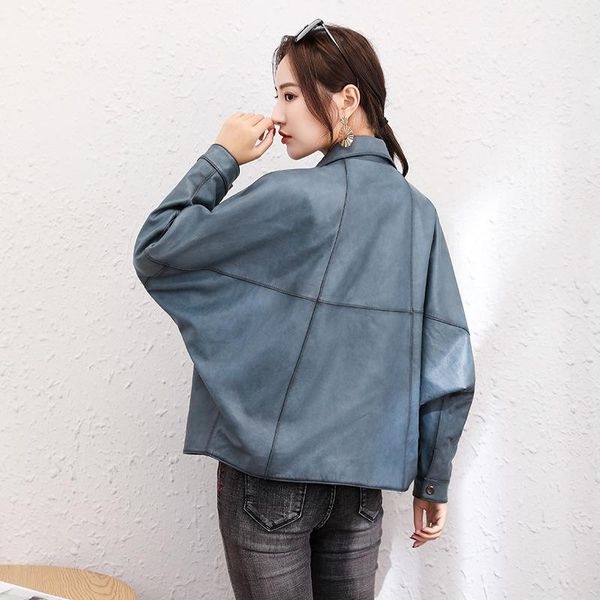 women's leather & faux women luxury natural sheepskin jacket multi-pocket loose runway office blue short retro batwing sleeve biker coa, Black
women's leather & faux women luxury natural sheepskin jacket multi-pocket loose runway office blue short retro batwing sleeve biker coa, Black