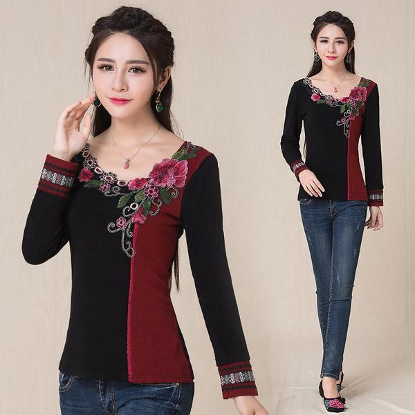 women's t-shirt plus size women clothing vintage 70s ethnic -5xl black red patchwork v neck long sleeve appliques t shirt pullover, White
women's t-shirt plus size women clothing vintage 70s ethnic -5xl black red patchwork v neck long sleeve appliques t shirt pullover, White