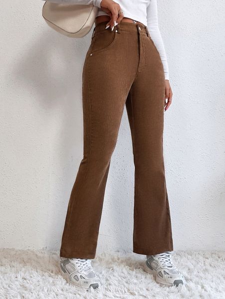 petite slant pocket flare leg corduroy pants z9bc#, Black;white