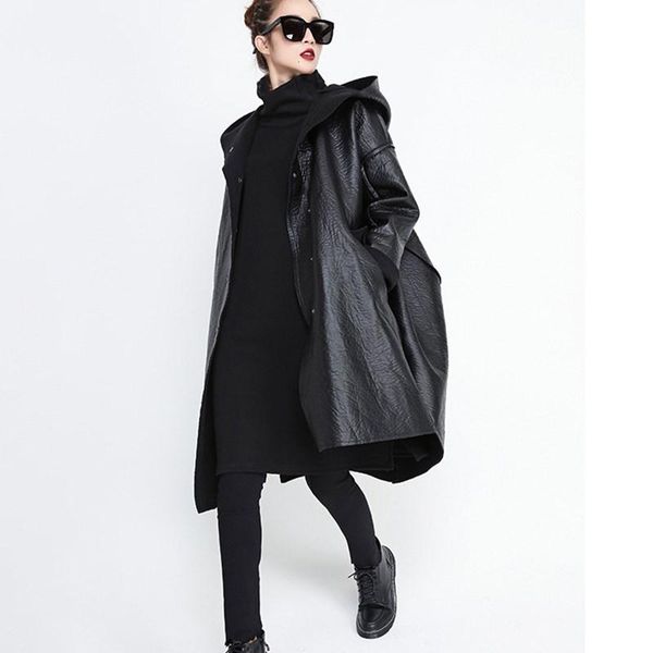 women's jackets autumn winter long sleeve hooded coat solid black pocket thicken pu leather jacket women loose, Black;brown
women's jackets autumn winter long sleeve hooded coat solid black pocket thicken pu leather jacket women loose, Black;brown