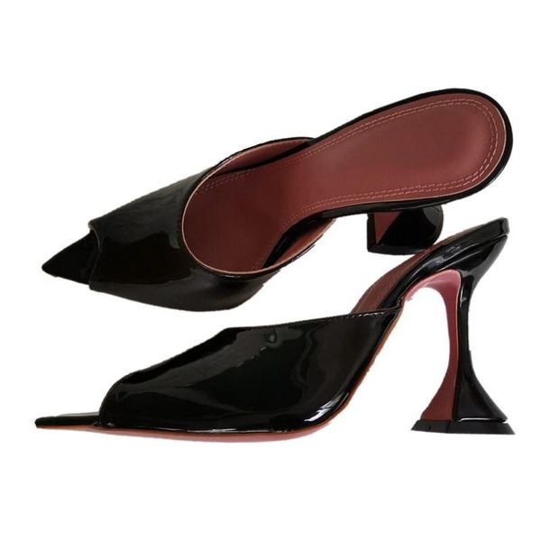 slippers summer high heel black patent leather elegant cup party shoes women open pointed toe mules
slippers summer high heel black patent leather elegant cup party shoes women open pointed toe mules