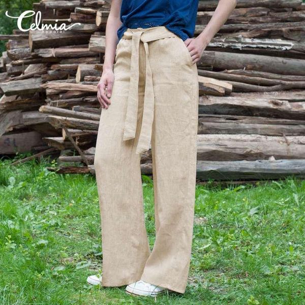 women's pants & capris celmia women fashion solid long trousers 2021 summer elastic waist pockets wide leg ladies belted loose pantalon, Black;white
women's pants & capris celmia women fashion solid long trousers 2021 summer elastic waist pockets wide leg ladies belted loose pantalon, Black;white