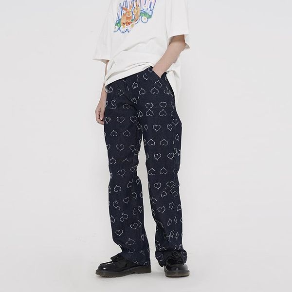 men's jeans harajuku full love embroidery retro mens high street straight loose casual denim trousers hip hop ripped male jean pants, Blue
men's jeans harajuku full love embroidery retro mens high street straight loose casual denim trousers hip hop ripped male jean pants, Blue