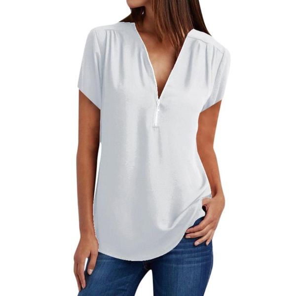 women's blouses & shirts plus size fashion summer solid color for women zipper v neck chiffon short sleeve casual ol harajuku shirt blo, White
women's blouses & shirts plus size fashion summer solid color for women zipper v neck chiffon short sleeve casual ol harajuku shirt blo, White