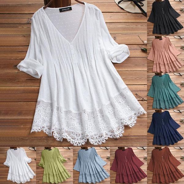 women's blouses & shirts cotton and linen summer women blouse vintage three quarter lace v-neck button office work, White
women's blouses & shirts cotton and linen summer women blouse vintage three quarter lace v-neck button office work, White