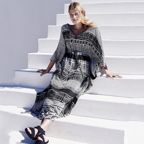 women long tunic dress kaftan maxi batwing 3/4 sleeve plus size summer women's swimwear, White;black
women long tunic dress kaftan maxi batwing 3/4 sleeve plus size summer women's swimwear, White;black