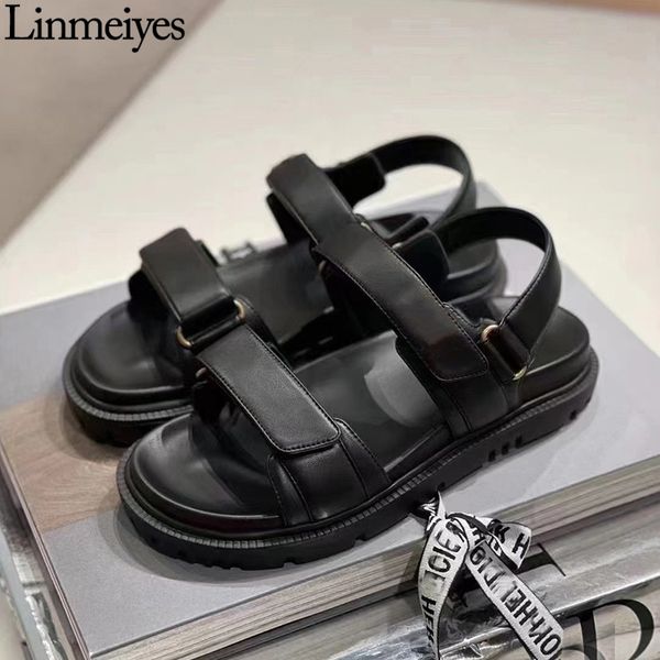 new flat real leather round toe hook & loop gladiator lady luxury brand summer women's sandals, Black
new flat real leather round toe hook & loop gladiator lady luxury brand summer women's sandals, Black