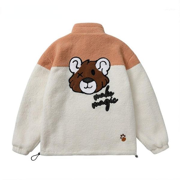men's jackets harajuku streetwear fleece embroidery cartoon bear color block patchwork full zipper coats hip hop fashion, Black;brown
men's jackets harajuku streetwear fleece embroidery cartoon bear color block patchwork full zipper coats hip hop fashion, Black;brown