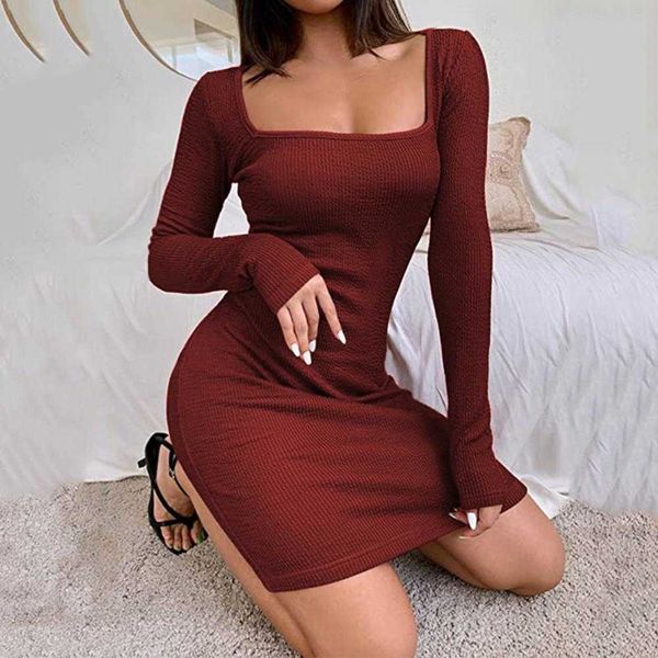 women mini low cut square collar knitted dress solid color long sleeve ribbed women dress knitwear y1006, Black;gray
women mini low cut square collar knitted dress solid color long sleeve ribbed women dress knitwear y1006, Black;gray