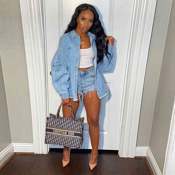 uk91haoyuan fashion denim jacket lantern sleeve fall clothing for women harajuku outerwear button pocket blue jean jacket coat, Black;white
uk91haoyuan fashion denim jacket lantern sleeve fall clothing for women harajuku outerwear button pocket blue jean jacket coat, Black;white