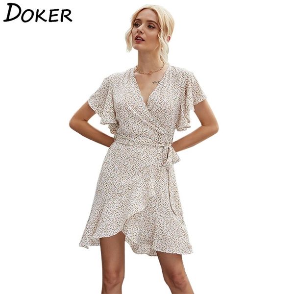 floral chiffon mini dres summer v-neck ruffle short sleeve fashion casual boho beach elegant ladies dresses vestidos 210604, Black;gray 
floral chiffon mini dres summer v-neck ruffle short sleeve fashion casual boho beach elegant ladies dresses vestidos 210604, Black;gray