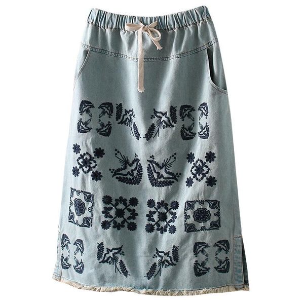 original cotton denim embroidery fringed skirt spring literary retro old loose female tide skirts, Black
original cotton denim embroidery fringed skirt spring literary retro old loose female tide skirts, Black