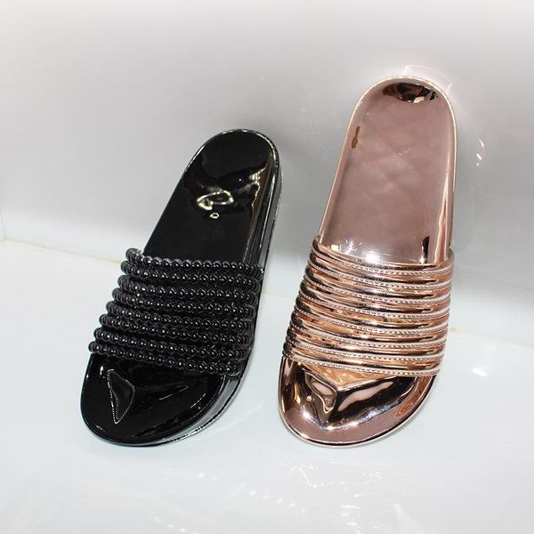 fashion crystal slippers feminine striped platform sandals and, Black