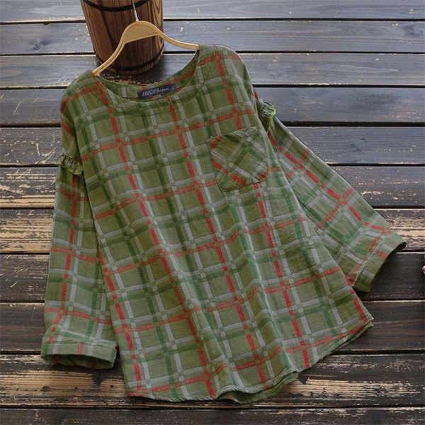 women's blouses & shirts blusas 2022 autumn cotton blouse casual plaid check ruffles women long sleeve female tunic kaftan c, White
women's blouses & shirts blusas 2022 autumn cotton blouse casual plaid check ruffles women long sleeve female tunic kaftan c, White