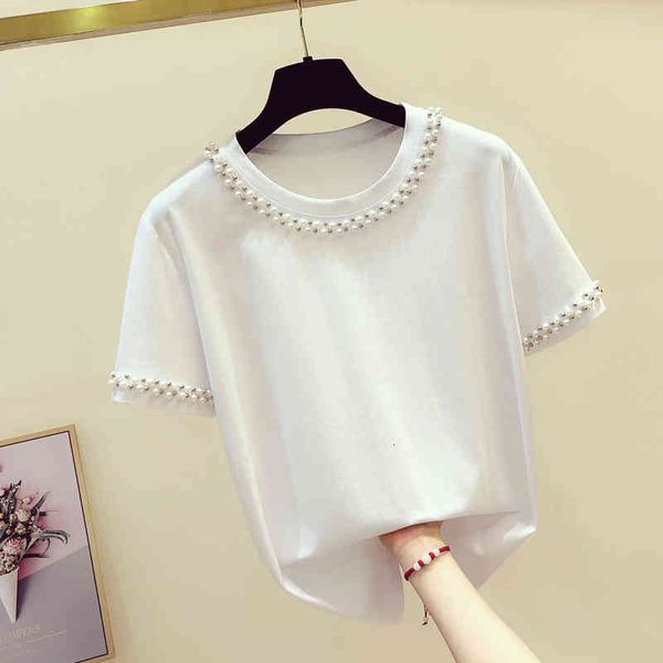 women's t-shirt pearls beading o-neck cotton short sleeve t shirt women elegant white tee femme korean modis 2021 summer t kb
women's t-shirt pearls beading o-neck cotton short sleeve t shirt women elegant white tee femme korean modis 2021 summer t kb