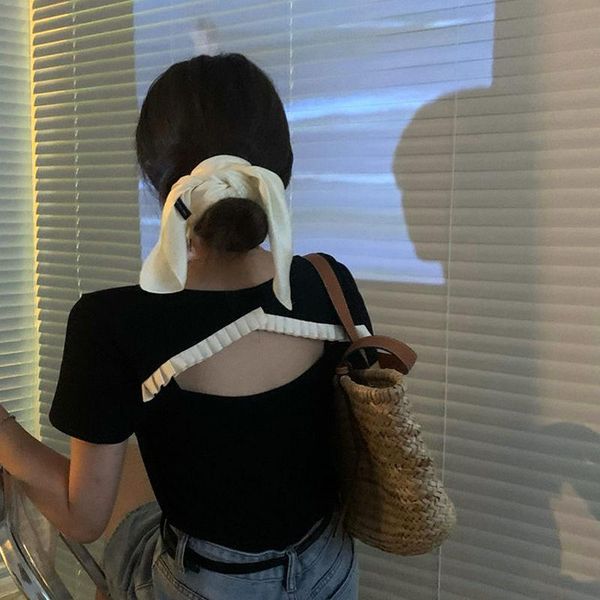 women's t-shirt french elegant tees women design slim o-neck backless short sleeve office lady casual kawaii y2k crop 2021 summer, White
women's t-shirt french elegant tees women design slim o-neck backless short sleeve office lady casual kawaii y2k crop 2021 summer, White