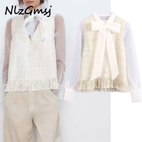 blouse women tassel patchwork organza tweed blouses vintage bow tie collar female shirts chic 03 210628, White
blouse women tassel patchwork organza tweed blouses vintage bow tie collar female shirts chic 03 210628, White