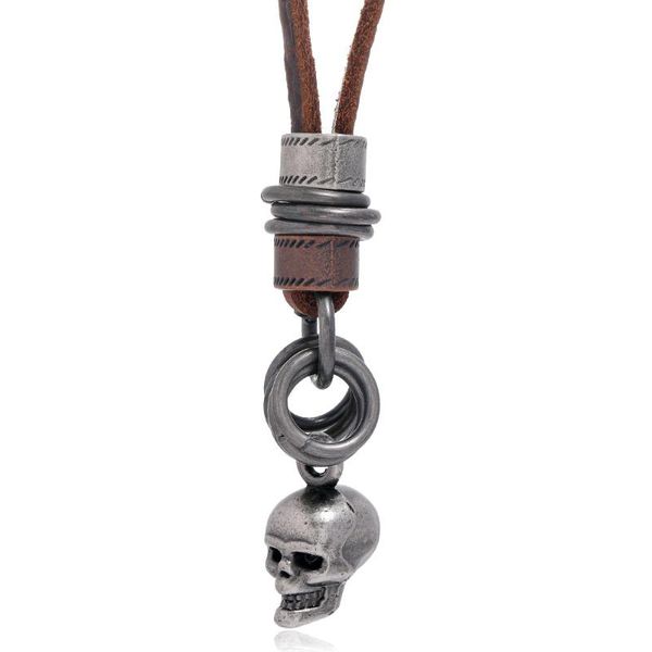 men leather necklace skull pendant retro long brown rope chain adjustable circle alloy jewelry handmade genuine necklaces, Silver
men leather necklace skull pendant retro long brown rope chain adjustable circle alloy jewelry handmade genuine necklaces, Silver