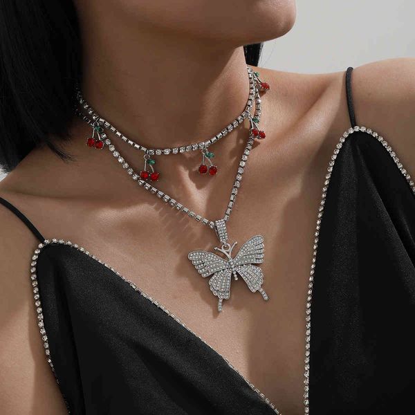 2021 iced out rhinestone chain choker fashion big butterfly cherry pendant necklace for women jewelry wedding gift, Silver
2021 iced out rhinestone chain choker fashion big butterfly cherry pendant necklace for women jewelry wedding gift, Silver