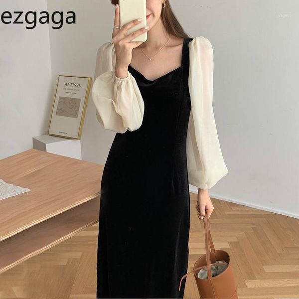 ezgaga vintage party dress women lantern sleeve square collar mesh patchwork velvet split french style ladies elegant vestidos casual dresse, Black;gray
ezgaga vintage party dress women lantern sleeve square collar mesh patchwork velvet split french style ladies elegant vestidos casual dresse, Black;gray