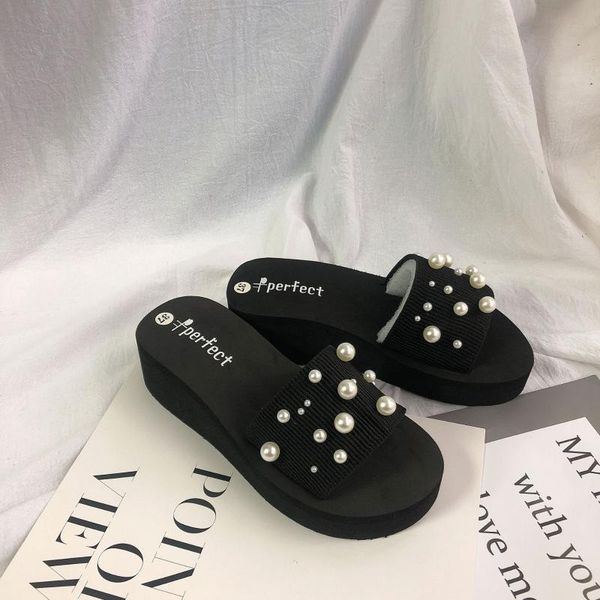 platform wedges sandals fashion female open toe summer slides beach pearl leisure slippers for women high heel thick bottom shoe, Black
platform wedges sandals fashion female open toe summer slides beach pearl leisure slippers for women high heel thick bottom shoe, Black