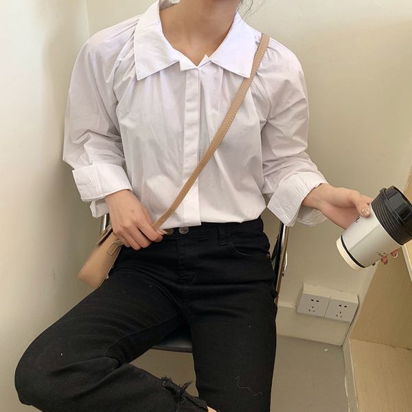 elegance white pleated solid slim all match feminine chic brief streetwear office lady shirts 210421
elegance white pleated solid slim all match feminine chic brief streetwear office lady shirts 210421