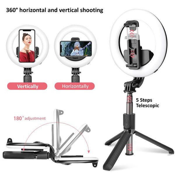 l07wireless bluetooth selfie stick foldable handheld remote shutter tripod with 5inch led ring pography light for android ios monopods
l07wireless bluetooth selfie stick foldable handheld remote shutter tripod with 5inch led ring pography light for android ios monopods