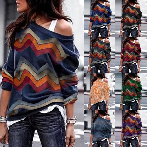 women's t-shirt spring and autumn strapless casual long sleeve geometric print ladies graphic tee off shoulder, White
women's t-shirt spring and autumn strapless casual long sleeve geometric print ladies graphic tee off shoulder, White