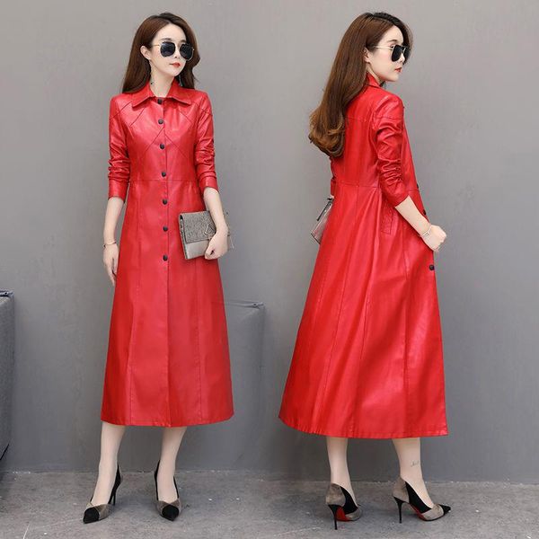 women's leather & faux autumn windbreaker fashion pu overcoat vintage long temperament thick casual trench coat outwears, Black
women's leather & faux autumn windbreaker fashion pu overcoat vintage long temperament thick casual trench coat outwears, Black