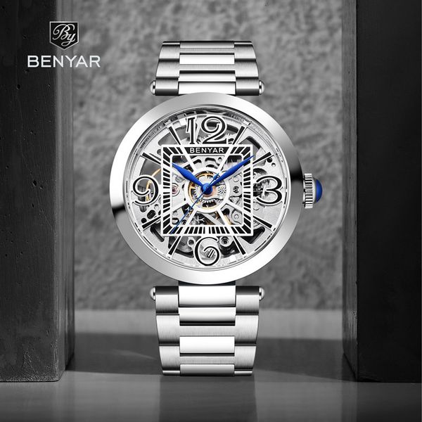 benyar 2021 new men clocks automatic for mechanical brand luxury skeleton waterproof, Slivery;brown
benyar 2021 new men clocks automatic for mechanical brand luxury skeleton waterproof, Slivery;brown