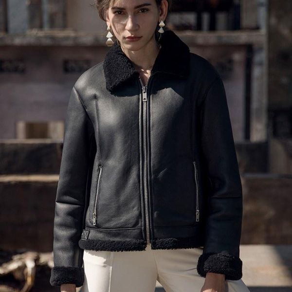 women's fur & faux women luxury winter shearling real short coat brand genuine leather slim zipper biker jacket elegant office lady out, Black
women's fur & faux women luxury winter shearling real short coat brand genuine leather slim zipper biker jacket elegant office lady out, Black