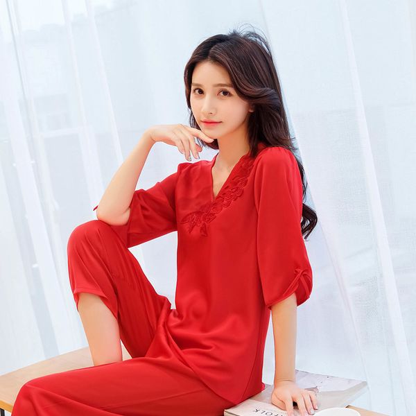 women's shorts summer new half sleeve pajamas long thin silk large size loose cute sweet pyjamas w6ww, White;black
women's shorts summer new half sleeve pajamas long thin silk large size loose cute sweet pyjamas w6ww, White;black