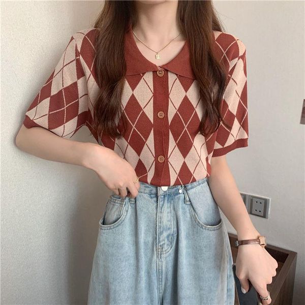 women's knits & tees knit cardigan thin section women summer korean fashion rhombus t-shirt are short sweater 2021, White
women's knits & tees knit cardigan thin section women summer korean fashion rhombus t-shirt are short sweater 2021, White