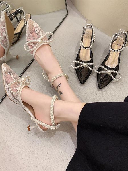 sandals summer high heels temperament pearl mesh breathable stiletto pointed mid-heel ladies sandals., Black
sandals summer high heels temperament pearl mesh breathable stiletto pointed mid-heel ladies sandals., Black