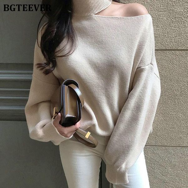 women's sweaters bgteever turtleneck off-the-shoulder loose women knitted pullover winter 2021 casual solid female sweater jumpers vest, White;black
women's sweaters bgteever turtleneck off-the-shoulder loose women knitted pullover winter 2021 casual solid female sweater jumpers vest, White;black