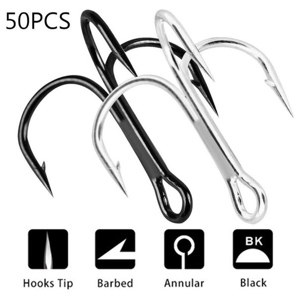 50pcs fishing hook stainless steel treble overturned hooks tackle round bend for bass fish tools
50pcs fishing hook stainless steel treble overturned hooks tackle round bend for bass fish tools