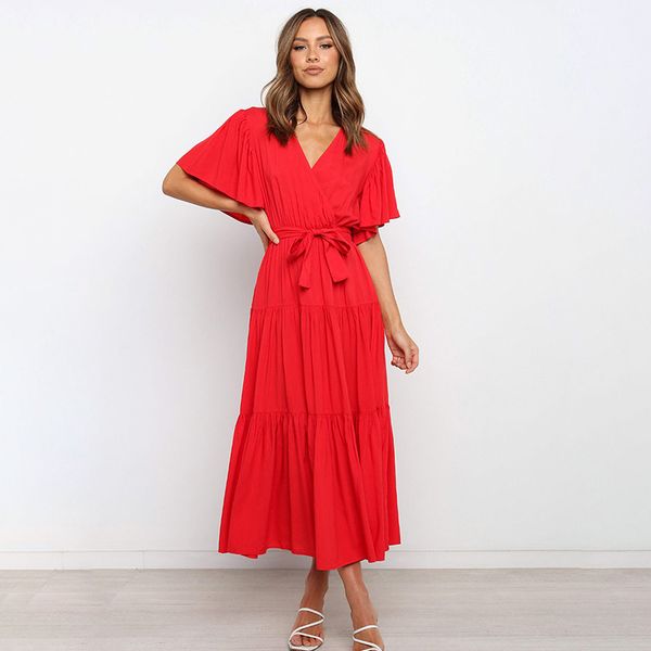 women ruffles v neck sashes long dress spring summer short butterfly sleeve ruched female slim solid party dress vestidos 210416, Black;gray
women ruffles v neck sashes long dress spring summer short butterfly sleeve ruched female slim solid party dress vestidos 210416, Black;gray