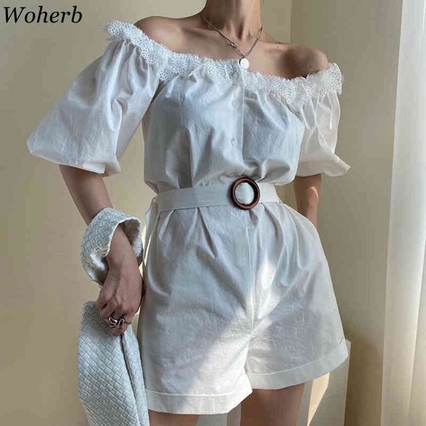 women jumpsuits korean temperament lace slash neck slim waist puff sleeve bodysuit with belt white fashion clothing 4h659 210422, Black;white
women jumpsuits korean temperament lace slash neck slim waist puff sleeve bodysuit with belt white fashion clothing 4h659 210422, Black;white