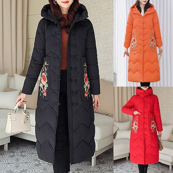 women's down & parkas womens thickened overcoat warm winter hoodie full buttons embroidery flower slim long outwear coat jacket with po, Black
women's down & parkas womens thickened overcoat warm winter hoodie full buttons embroidery flower slim long outwear coat jacket with po, Black