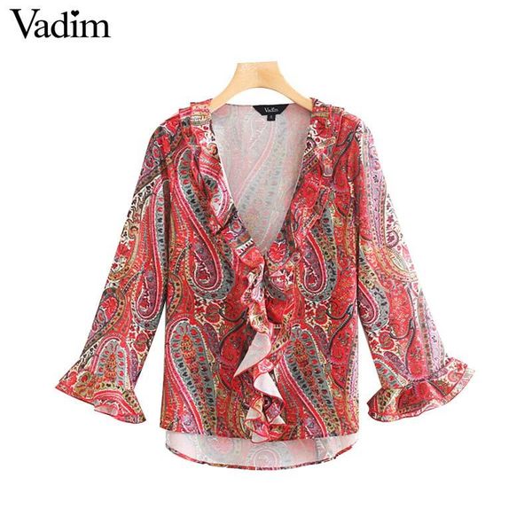 women's blouses & shirts vadim women vintage print ruffles v neck long sleeve irregular shirt office wear female casual blusas mujer l, White
women's blouses & shirts vadim women vintage print ruffles v neck long sleeve irregular shirt office wear female casual blusas mujer l, White