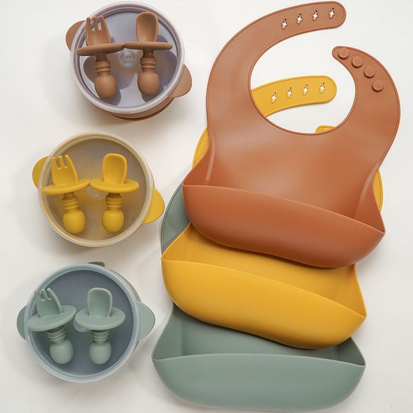 4pcs Silicone Baby Bibs Tableware Set New Products Toddler Sucker Bowl With Lid Solid Color Soft Baby Silica gel Fork Spoon
4pcs Silicone Baby Bibs Tableware Set New Products Toddler Sucker Bowl With Lid Solid Color Soft Baby Silica gel Fork Spoon