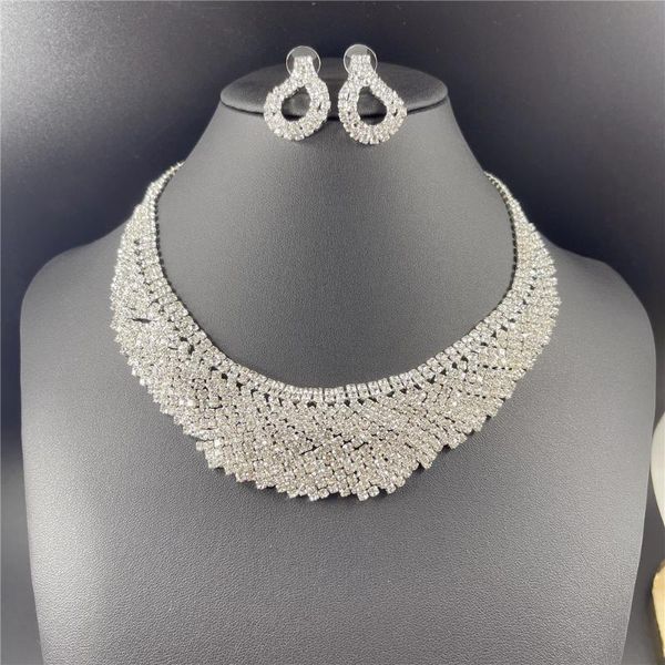 earrings & necklace handmade bridal jewelry sets for women wedding rhinestone crystal necklaces set female, Silver
earrings & necklace handmade bridal jewelry sets for women wedding rhinestone crystal necklaces set female, Silver