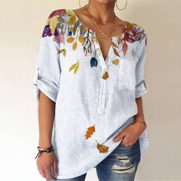 women's blouses & shirts elegant floral printing shirt large size casual 2021 autumn fashion v-neck 3/4-sleeve buttons blouse, White
women's blouses & shirts elegant floral printing shirt large size casual 2021 autumn fashion v-neck 3/4-sleeve buttons blouse, White