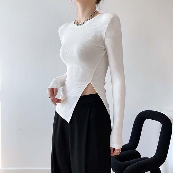 women's t-shirt o-neck long sleeve spring summer t shirt women 2021 irregular split slim knitted corp ol elegant solid base layer tees, White
women's t-shirt o-neck long sleeve spring summer t shirt women 2021 irregular split slim knitted corp ol elegant solid base layer tees, White