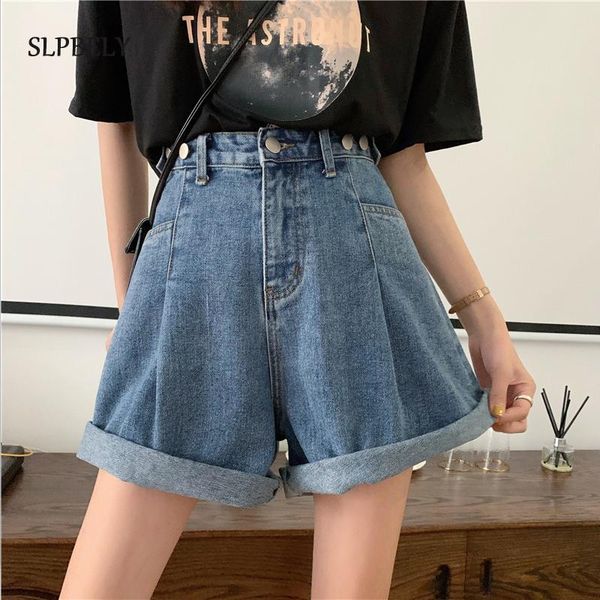 women's shorts slpbely summer high waist button women wigh leg jeans casual vintage female loose fit blue black denim 2021, White;black
women's shorts slpbely summer high waist button women wigh leg jeans casual vintage female loose fit blue black denim 2021, White;black