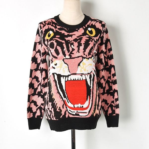 female autumn and winter line of gold pink mouth big tiger head knitted jacquard sweater, White;black
female autumn and winter line of gold pink mouth big tiger head knitted jacquard sweater, White;black