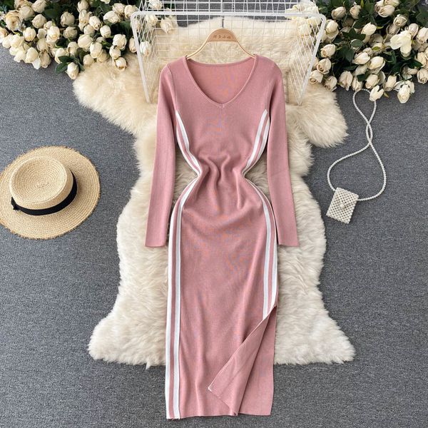 casual dresses female singer chic stripe knitted korean fashion thin elastic waistband dress winter bodycon share nightgown qgo6, Black;gray 
casual dresses female singer chic stripe knitted korean fashion thin elastic waistband dress winter bodycon share nightgown qgo6, Black;gray