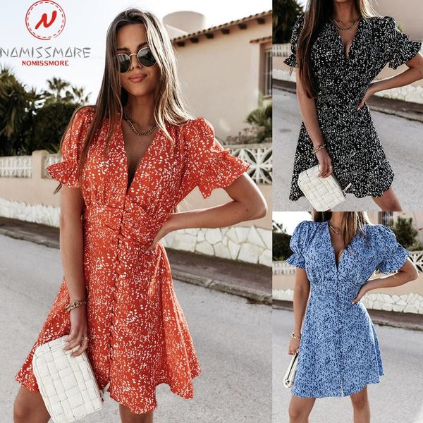 women summer print a-line dress for streetwear single-breasted design ruffles decor v-neck short sleeve mid waist slim casual dresses, Black;gray
women summer print a-line dress for streetwear single-breasted design ruffles decor v-neck short sleeve mid waist slim casual dresses, Black;gray