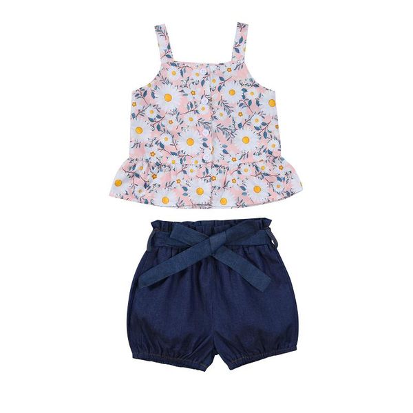 children floral print clothes set, girls sleeveless square collar sling +shorts jeans with waistband clothing sets, White
children floral print clothes set, girls sleeveless square collar sling +shorts jeans with waistband clothing sets, White